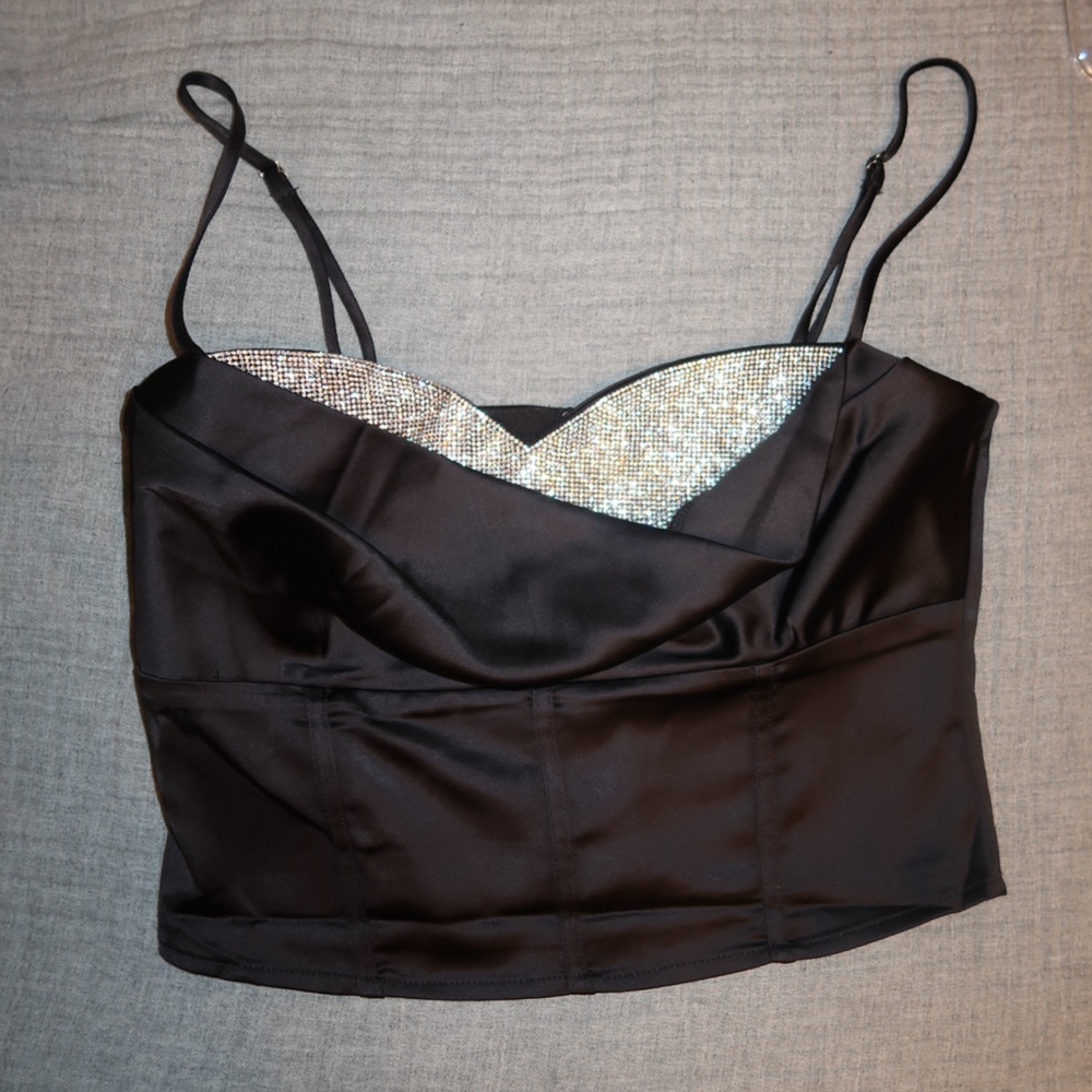 Black Satin Bustier Top